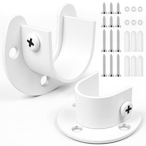 FIRJOY 2Pcs Heavy Duty Stainless Steel Closet Rod Bracket Holder (White, 1-1/2)