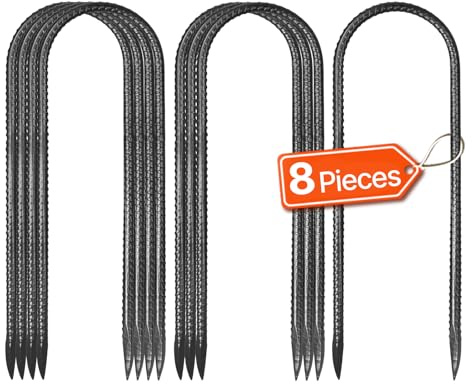 VEVOR Piquets d'Armature 30,5 cm Piquets d'ancrage au Sol Forme U Robustes en Acier Galvanisé, Lot de 8, Ancres de Sol, Diamètre 8 mm, avec Pointe Biseautée, pour Jardin, Clôtures, Tentes de Camping