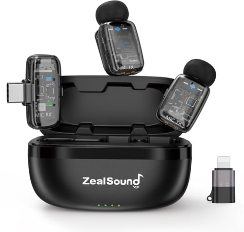 ZealSound Mini Kabellos Mikrofon für iPhone Handy Android iPad, mit USB-C/Lightning-Stecker,Stummschalten Rauschunterdrückung 33H Akku 100m,Wireless Ansteckmikrofon für Vlogging TikTok Podcast YouTube