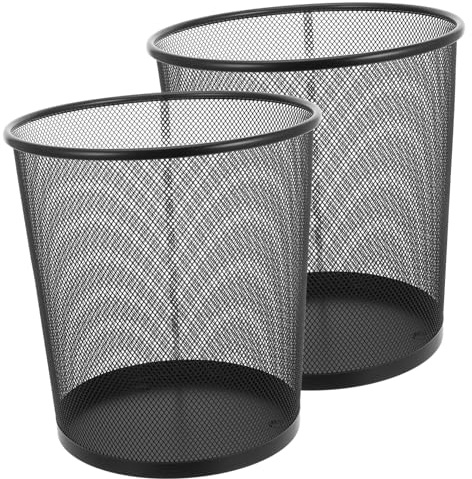 OUNONA Cubo de Basura Hierro Redondo 2 Piezas para Dormitorio Hotel Negro Moderno