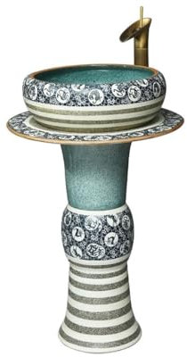 CAFIEDR Lavabos de Pedestal para el hogar, lavabos de cerámica de pie, lavabos de Columna para balcón, Exteriores, Patios, lavabos de Pedestal para baño.
