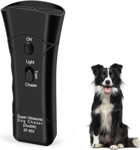 Anti Barking Device, Handheld Dog Repeller Trainer Dual-Channel Dog Repeller Ultrasonic Handheld Dog Training Tool, 3 in 1 Bark Control Tool Frequency Levels Humanized and Safe, for Cats