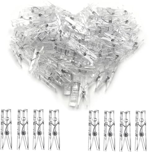 ZHAOYCSH Mollette Trasparenti 100 Pezzi (3.5CM)- Mini Mollette da Bucato in Plastica Trasparente con Molla, Clip per Appendere Foto, Ideali per Artigianato, Decorazioni Matrimoni, Album Fotografici