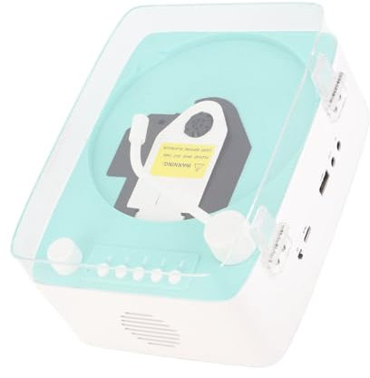 Aoresac Lecteur CD Vintage Conférencier, Conception Rétro Gramophone, Son HiFi, 2 Haut-parleurs Intégrés, Charge de Type C, Batterie de 3600mAh, pour la Maison, Gymnase, Voyage (Bleu verdâtre)