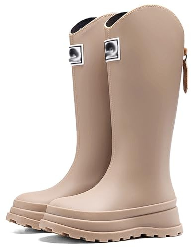 CLINGRE boutique shop uk Bottes de Pluie Montantes en Caoutchouc for Femme, 38 cm, imperméables, légères et antidérapantes, avec Doublure en Maille sèche. Bottes de Pluie(Camel,37 EU)