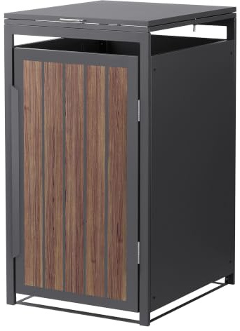 ML-Design Abri Cache 1 Poubelle, 68x80x120cm 240L, Anthracite Aspect Bois Foncé, en Acier, Couvercle Rabattable et Porte Clôture, Protection Visuelle, Habillage Conteneurs, Résistant aux Intempéries