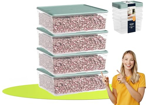 uandu Gefrierbox Set, Frischhaltedosen mit Deckel - 4er Set, BPA-frei, Kühlschrank Organizer, Gefrierschrank Organizer, Gefrierdosen, Gefrierboxen Organizer, Deli Container, Gefrierbehälter - 4x3250ml