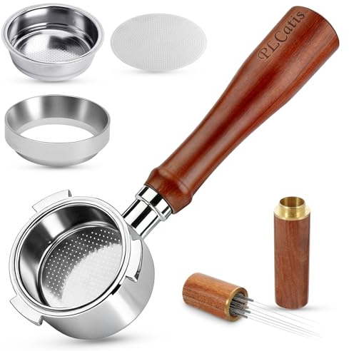 Portafiltro Sin Fondo 51mm 3 Orejas para DeLonghi Dedica EC680/EC685/EC885 | PLCatis Set Completo con Cesta de Filtro de Acero Inoxidable Herramienta WDT Anillo Magnético para Baristas Principiantes
