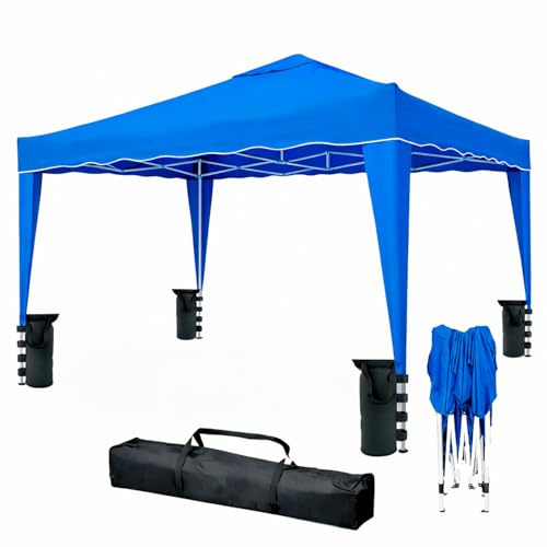 Gazebo Pieghevole 3x4 M in Acciaio con Telo Idrorepellente 160 g/m² Anti-UV Struttura Robusta Apertura Rapida a Fisarmonica con Borsa e 4 Sacche Zavorra per Giardino Fiere Eventi Piscina (Blu)