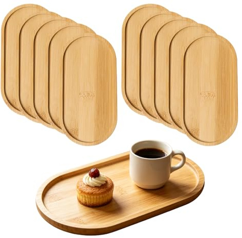 Halorin 10 vassoi in legno piccoli: 17,5 cm x 8,8 cm x 1 cm, ovali in legno, piccolo vassoio da portata in bambù, per soggiorno e cucina
