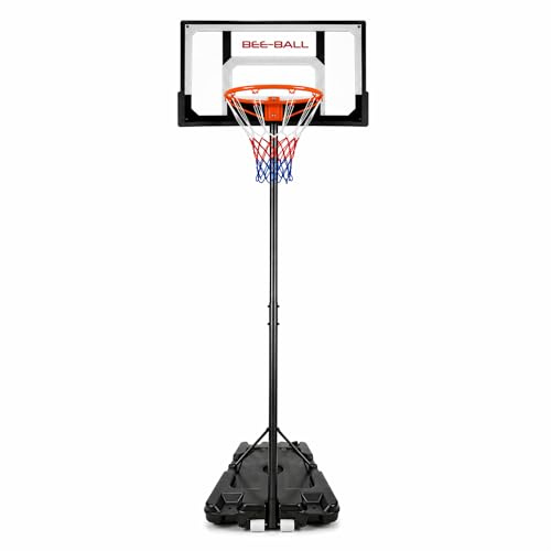 Bee-Ball Portable Basketball Hoop & Stand (Up to 7ft) | Shatter-Resistant Backboard | Outdoor Free Standing System for All Ages (2026 Upgrade)