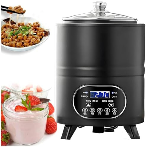Macchina for yogurt, yogurtiera di grande capacità in acciaio inossidabile 8L/12L con timer intelligente, yogurt greco fatto in casa,controllo automatico della temperatura,for hotel(Black,8L)