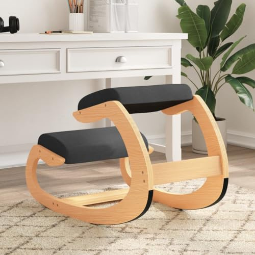 Sinkzol Kniestuhl Schwarz aus Birkensperrholz 55x84x55 cm ergonomischer Schwingstuhl mit Polster Sitzfläche und Rückenlehne ideal für Büro Wohnzimmer und Meditation zur Haltungskorrektur und