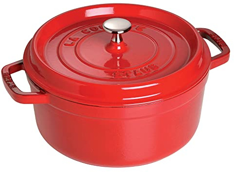STAUB Cast Iron Dutch Oven 5.5-qt Round Cocotte, Made in France, Serves 5-6, Cherry