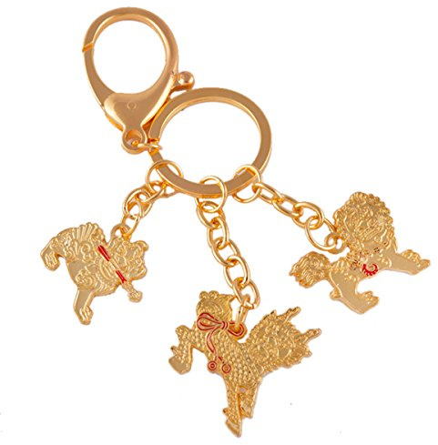Feng Shui Three Celestial Guardians W svärd, laso, krok nyckelring med gratis Mxsabrina röd sträng armband W1131, Guld, 6.3x2.2 inch