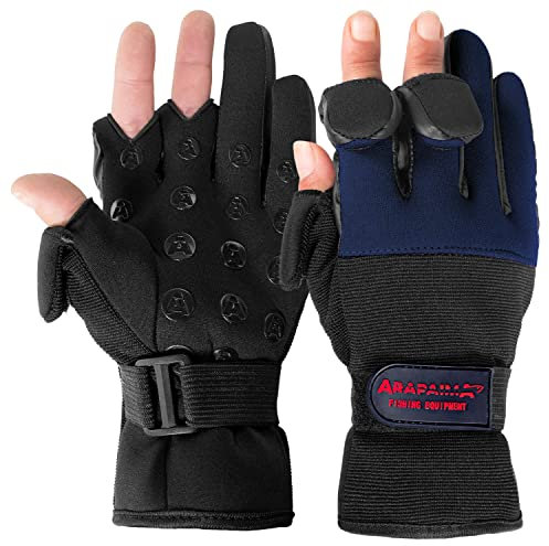 ARAPAIMA FISHING EQUIPMENT® Neopren Angelhandschuhe 'Wizard' | Thermo Angel Handschuhe | Anglerhandschuhe | Fishing Gloves - Navy/Schwarz - S