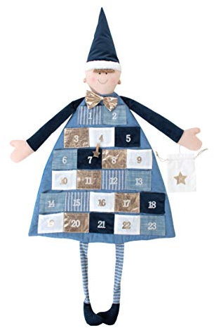 Rayher 46455376 Adventskalender zum Befüllen, Stoff, royalblau, 118 x 53 cm, Adventskalender Kinder, Adventskalender Jungen, genäht aus unterschiedlichen Stoffarten in Weiß und Blautönen
