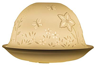 Nordic Light Tealight Candle Holder | White Patterned Bees and Flower - Set of Shade & Plates | Home Decore Accessories for Living, Dinning Room Table | Porcelain-One Size