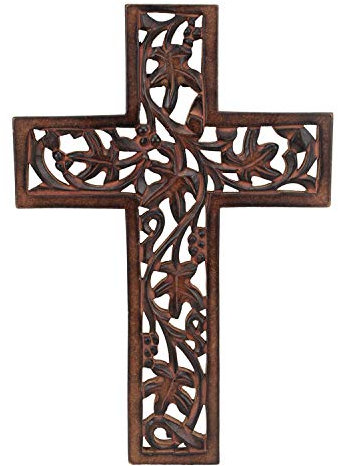 Ajuny Dekoratives Wandkreuz aus Holz, lang hängend, handgeschnitzt, Blumenmuster, Kirche, christliche Wandmontage, Holz, katholisch, für Zuhause, Büro, Kirchendekoration, religiöse Geschenke