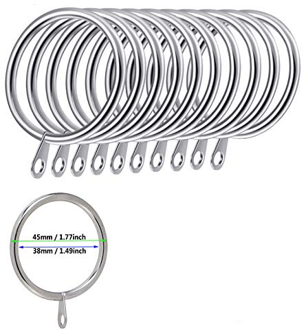 iPEAK 50 Pack Metal Curtain Rings Hanging Hooks For Curtains and Rods, 38mm Internal Diameter (Silver)