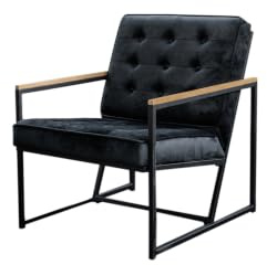 KAWOLA Essbank Sitzbank mit Lehne Sessel Arly Wohnzimmer Samtbezug | Retro Clubsessel Metallgestell | Polstersessel Komfort, Schwarz
