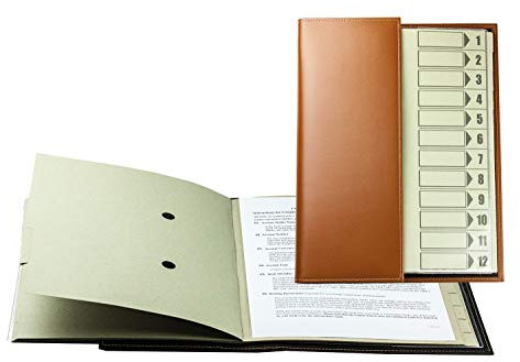 DELMON VARONE - Personalisierbare Ordnungsmappe/Pultordner DIN A4 Cambridge Top Grain Leder braun - Premium Dokumentenmappe Registermappe mit 12-teiligem Register (12 Fächer) mit Sichtlöcher
