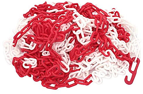 BSD Rot/Weiß Kunststoffkette mit Haken - 8mm x 25m - Kunststoff Kette, Absperrkette