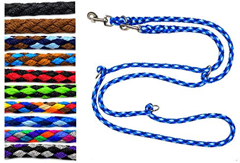 Hundeleine große Hunde bis 80 Kg Doppelleine Jumbo 2,40m / 2,80m / 3,50m / 5m verstellbar Übungsleine/Führleine in 17 verschiedenen Fabren sehr stabil (2,40m 3fach verstellbar, Ocean (4 Blautöne))