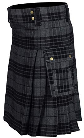 Tartan Utility Kilts For Men 8 Yard 13oz Kilt Available in Various Scottish Tartans, Grey Watch Tartan, Belly Button Measurements 50