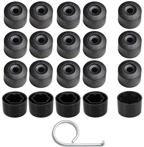 GUUZI 20 Pezzi Copri Bulloni Copridado Ruota 17mm Copri Dadi Pneumatici Esagonali Universali (4 Pezzi Tappo Bullone di Bloccaggio Antifurto + 16 Pezzi Tappo Normale) con Strumento di Rimozione (Nero)