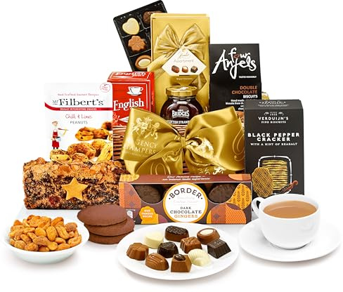 Luxury Tea & Biscuits Gift Set - Afternoon Tea Hamper with Dark Chocolate Ginger Biscuits, Strawberry Preserve, Fruit Cake - Luxury Coffee Gifts, from Regency Hampers