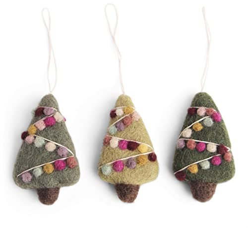 Gry & SIF handgemachte Weihnachtsanhänger aus Filz, Weihnachtsdeko zum Aufhängen, Anhänger, Zierschmuck für den Christbaum, Baumschmuck | Anhänger Weihnachtsbäume 3er Set