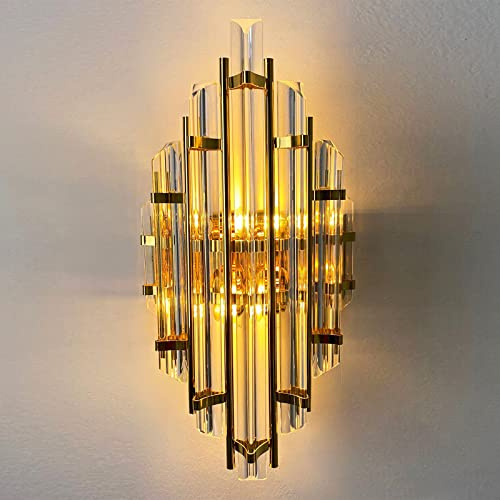 bamyum Champion Wandleuchte Gold Farbe 25 x 45 cm, Wandleuchte Innen Kristall Vintage, Wohnzimmer, Wandlampe Glas Schlafzimmer, Groß