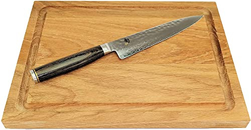 Kai Shun Tim Mälzer Angebotsset TDM-1722 Allzweckmesser, 16,5 cm Damastklinge mit Wellenschliff + handgefertigtes Eichenbrett 30x22 cm