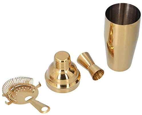 BORDSTRACT Kit Cocteleria Profesional, Coctelera Acero Inoxidable, Kit de Barman, Herramientas Para Hacer Bebidas, 750 Ml(Oro)