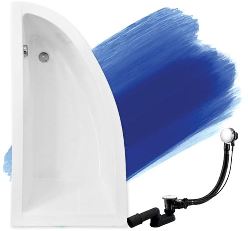 BADLAND Badewanne Original Weiß Acryl Wanne Eckbadewanne PRAKTIKA 140x70 Links KOMPLETTSET SET + Füßen und Exklusive Chrom Automatik Ablaufgarnitur Made in EU 3in1