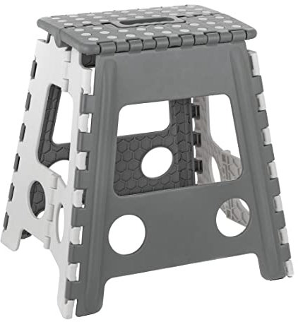 Baroni Home Sgabello pieghevole, portata 130 kg, Sgabello per cucina, bagno, giardino, per bambini e adulti (L, Grigio Chiaro)