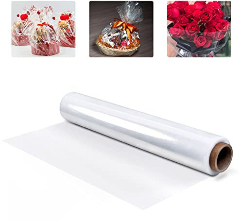 Rouleau de film cadeau transparent - 80 cm x 30 m - En cellophane - Convient pour emballer des bouquets de mariage, des paniers de fruits, des bonbons