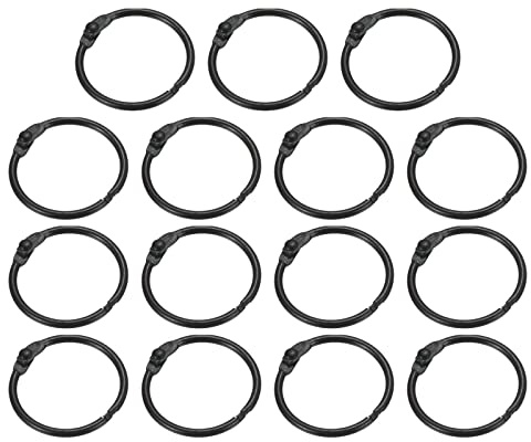 PATIKIL Loose Leaf Binder Rings 1 Inch, 15 Pack Metal Flash Card Book Binding Rings for Key Chain Index Card Scrapbooks, Black
