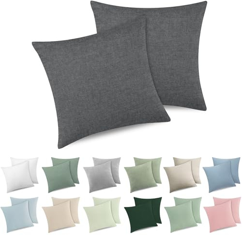 ATsense 2er Set Kissenbezug 60x60 cm - 100% Gewaschene Baumwolle, Dunkelgrau Kopfkissenbezug mit Reißverschluss, Superweicher Premium und Gemütlich Kissenhülle