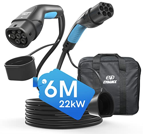 EVDANCE Typ 2 Ladekabel 22kW 6m | 32A / 3 Phasig / Modus 3 / Elektroauto Typ 2 auf Typ 2 EV Ladekabel für EV/PHEV, mit Tragetasche
