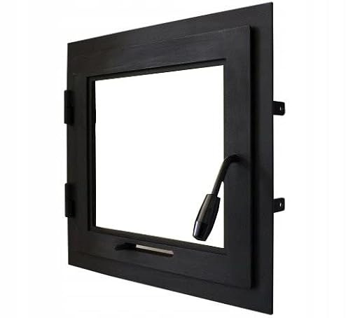 Backofen Tür 78 x 45 cm, Kamintür mit Glas für Pizzeroofen, Gusseisen Öffnungsrichtung: rechts | Griff ist links mit einem Halsband