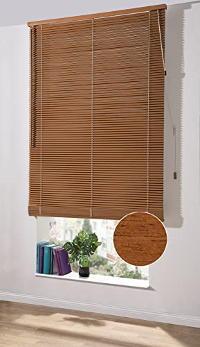 Deco Home | Holz Jalousie nach Maß, 25mm Jalousie ohne Bohren, Fenster-Sichtschutz abdunkelnd, Rollo | Holz Dunkel