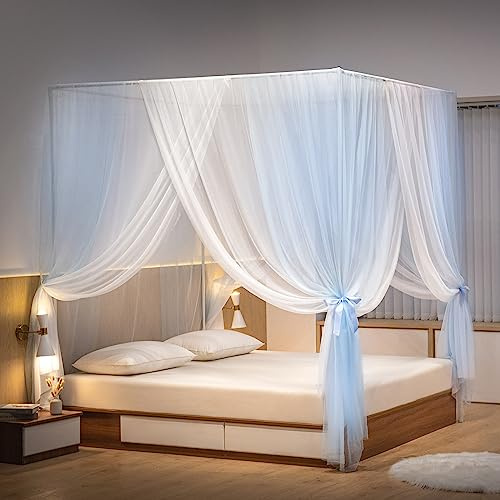 Beyeutao Betthimmel für Super-Kingsize-Bett, blauer Betthimmel, Prinzessin, Moskitonetz, Bettrahmen, Bettrahmen, Bettvorhang, Rahmen für drinnen und draußen, 4 Poster, Bettrahmen, Spielzelte,