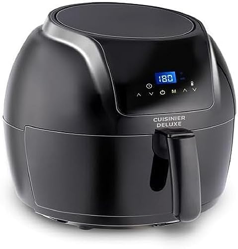Cuisinier Deluxe Digitale Heißluftfritteuse - 5 Liter - 230V - Airfryer - Heißluftofen - Temperatureinstellung von 80°C bis 200°C - 7/8 Personen - Schwarz