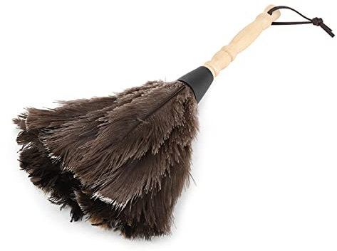 HOHXFYP Plumero de Plumas de Avestruz, Mini Plumero Lavable Hecho a Mano de 13,4 Pulgadas, Plumero Ligero Marrón con Orificio para Colgar para el Hogar, Teclado, Artículos Decorativos