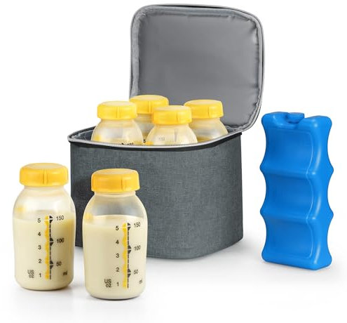 Grey - Cooler Bag with Insulation Layer Inside in&380ml Waved Shape Ice Block Empty