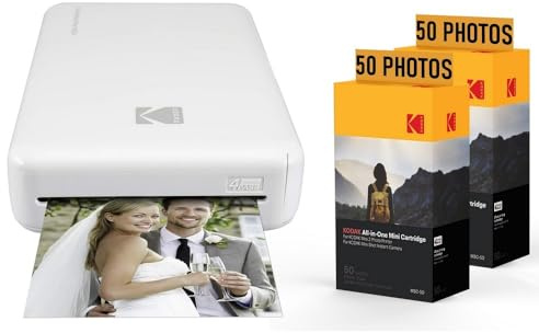 KODAK Confezione Stampante Foto Printer PM220 e 2 cartucce MSC50, foto 5,4 x 8,6 cm, WiFi, compatibile con iOS e Android, colore: bianco
