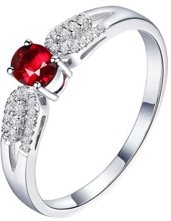 Freundschaftsring mit Gravur, Ring Damen Platin 18 Karat Weißgold Lab Rubin 0.5CT Taubenblutrot Ovalschliff VVS mit Diamant Weiß Größe 58 (18.5)