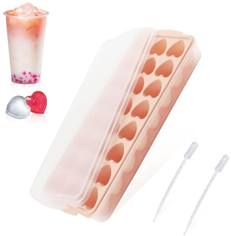 Xmart 24 Gitter Eiswürfelform Herz Kommt mit zwei Tropfer Bpa Frei Eiswürfelform Silikon mit Deckel Wiederverwendbar Und Stapelbar Silikon für DIY Schokolade Bier Valentinstag